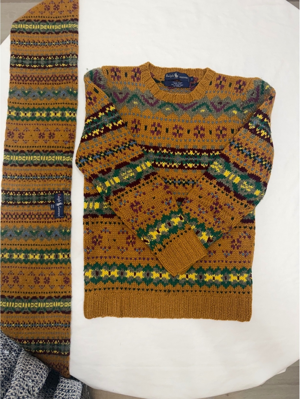 Vintage Ralph Lauren Fair Isle Wool Sweater & Scarf Set